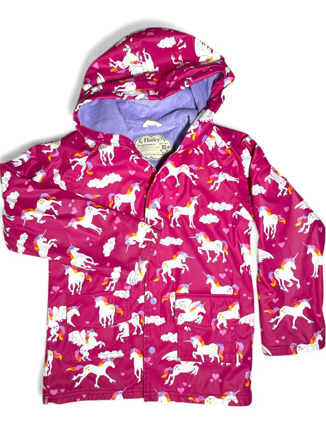 Hatley Girls Unicorn Button-Up Raincoat - Pink / Size 10 Youth