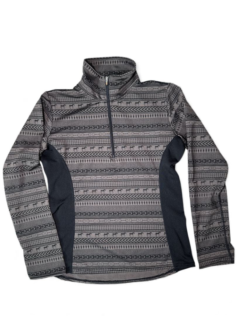 Kerrits Kids Quarter Zip Top - Brown Horse Print / Size Medium Youth