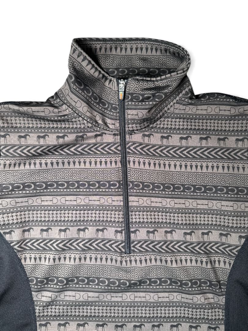 Kerrits Kids Quarter Zip Top - Brown Horse Print / Size Medium Youth
