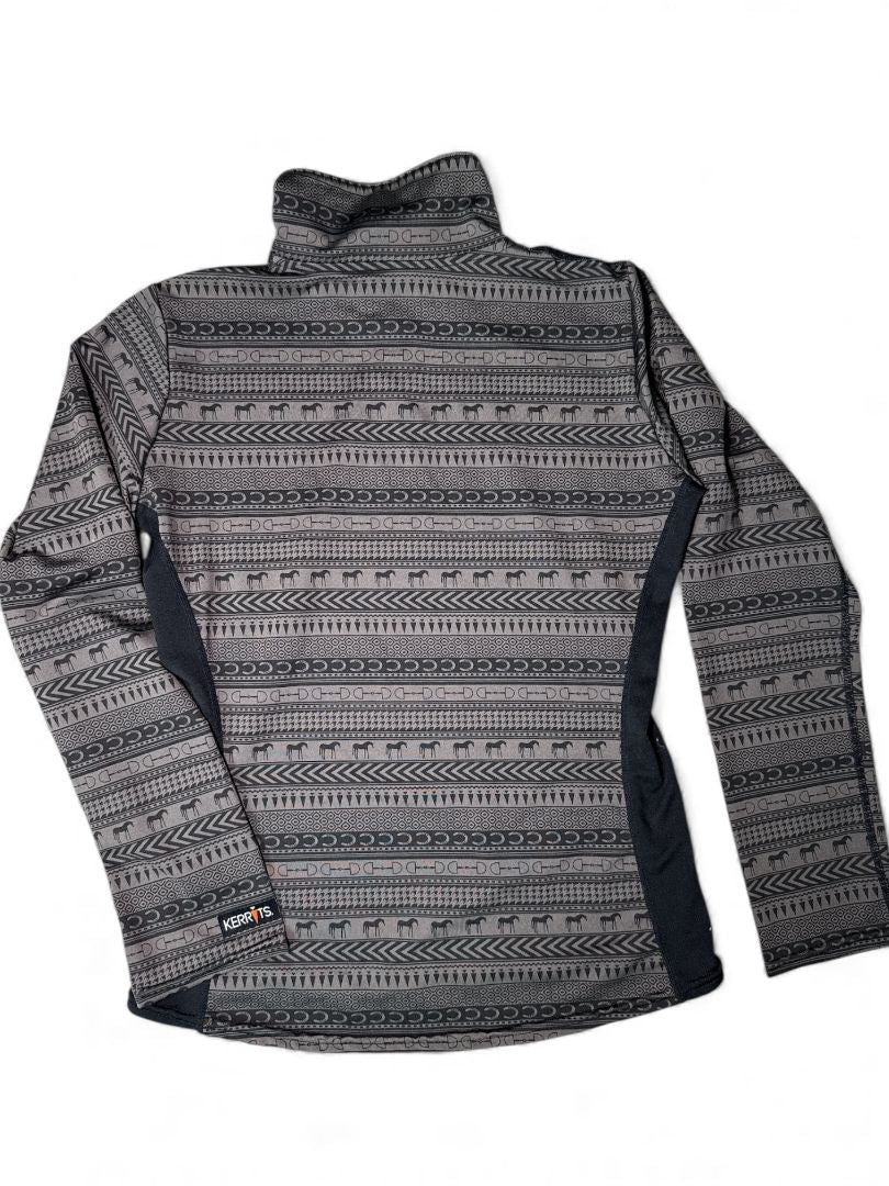 Kerrits Kids Quarter Zip Top - Brown Horse Print / Size Medium Youth