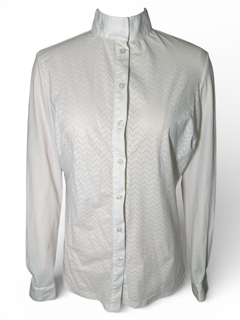 Cavalleria Toscana Women's "Wave" Long Sleeve Perforated Show Shirt - White / Size Large