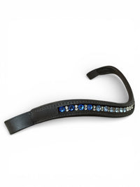 Custom V Shaped Blue Ombre Crystal Brow Band - Brown Leather / Full Size