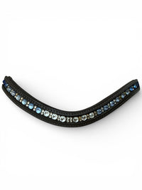 Custom V Shaped Blue Ombre Crystal Brow Band - Brown Leather / Full Size