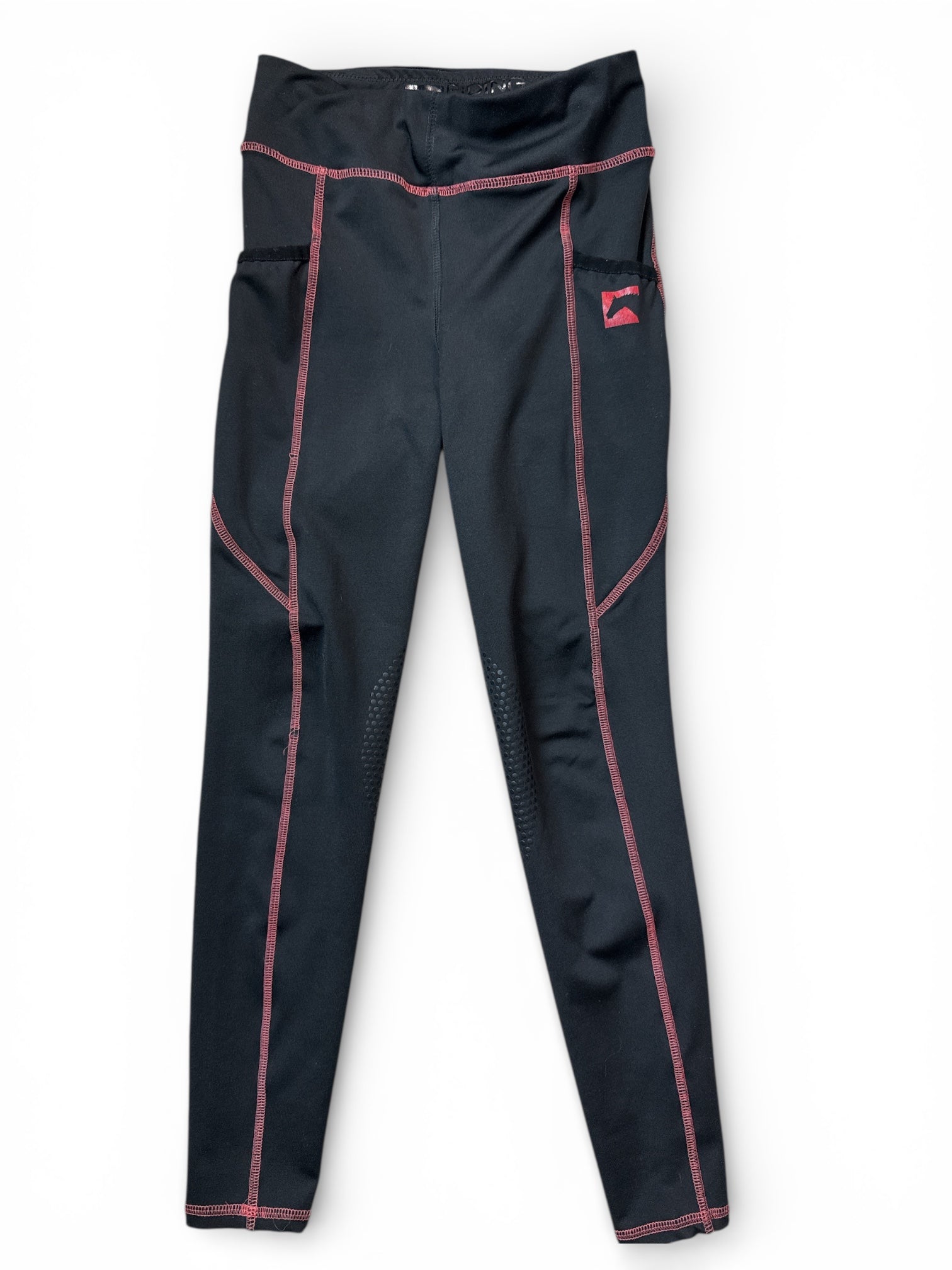 Dover Riding Sport Kid's Coolblast Knee Grip Riding Tights - Black / Red - Size Youth Medium