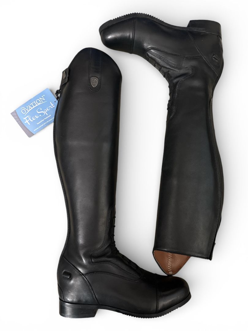 Ovation Women's Flex Sport Field Boot - Black / Size US 7.5 Slim Calf   NEW
