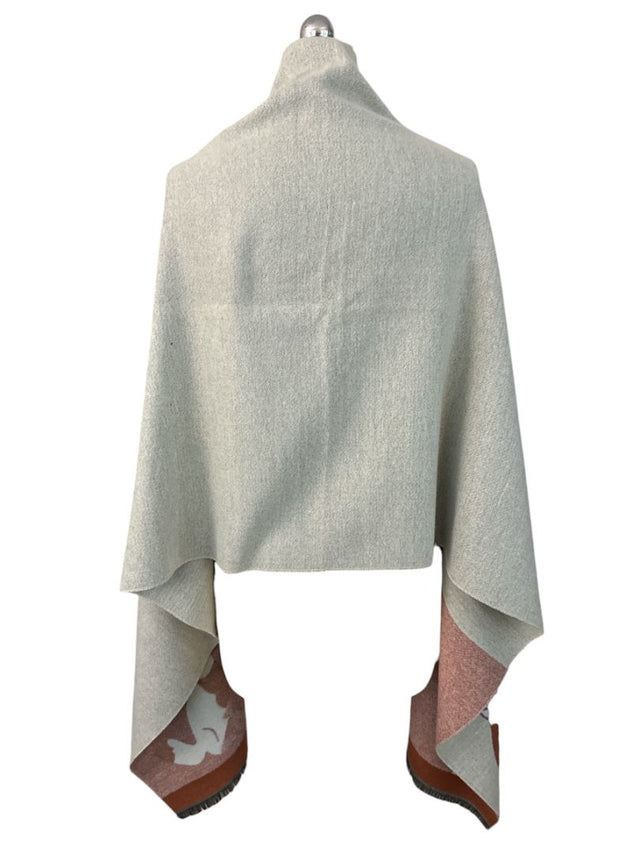 Fox Print Wool Blend Shawl Scarf - Beige / One Size  NEW