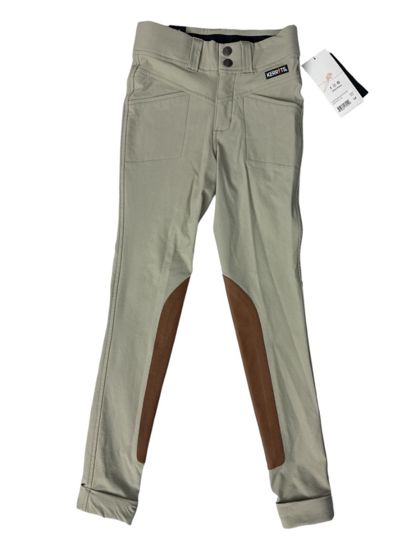 Kerrits Kids Crossover Extended Knee Patch Jodhpurs - Sand Tan / Size Medium Youth   NEW