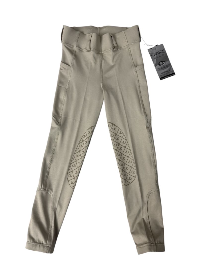 Ovation Kids AeroWick Silicone Knee Patch Tights - Neutral Beige / Size Youth Small (8) NEW
