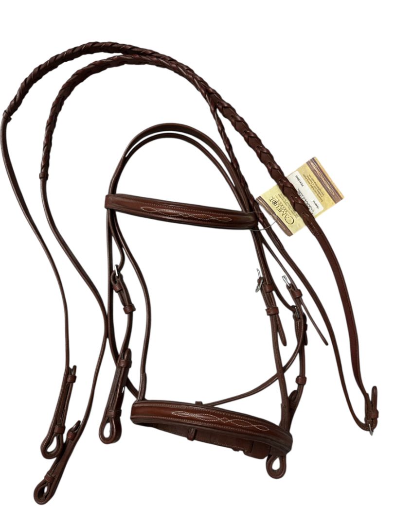 Camelot Fancy Raised Padded Bridle with Reins Medium Brown - Pony  New