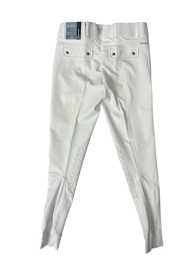 Ariat Pro Series Tri Factor Knee Patch Grip Breech - White / Size US 26 L   NEW