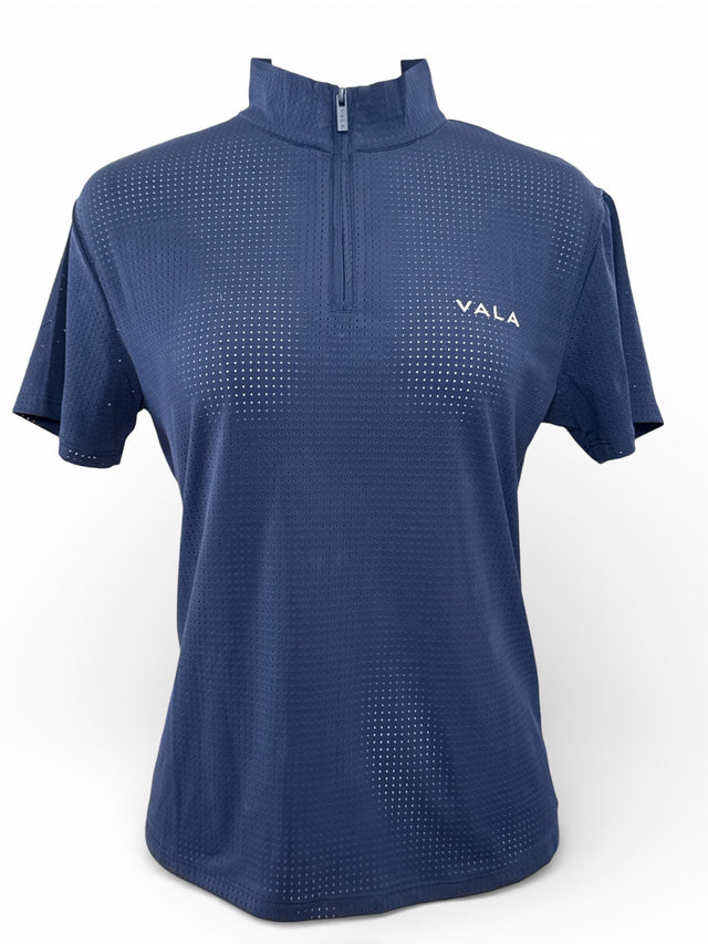 Vala Equestrian Navy Mesh Elsa Zip Neck Short Sleeve Training Top Medium NEW