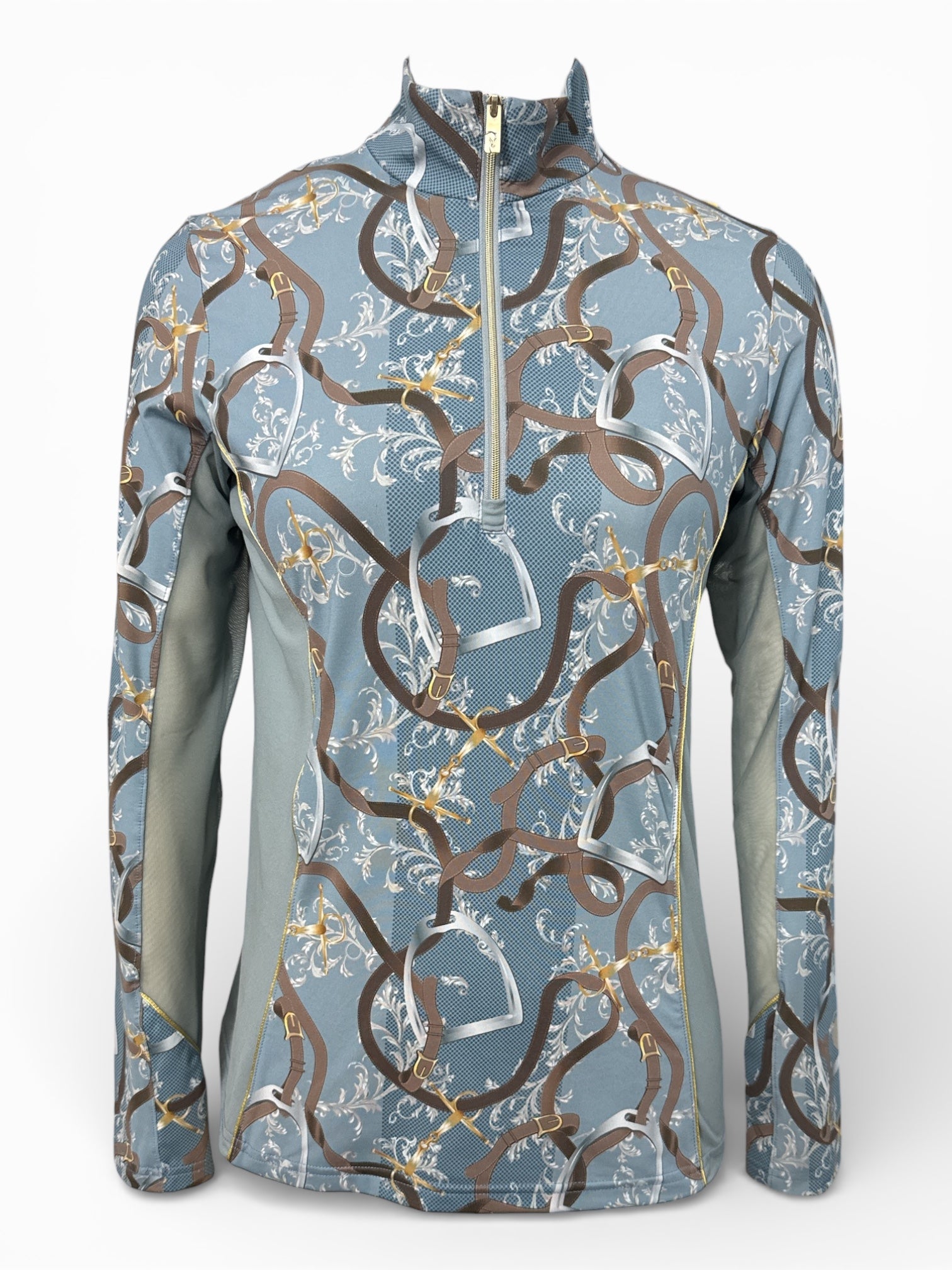 Arista Equestrian Elegance Mesh 1/4 Zip Sun Shirt - Light Verdigris Blue / Size XS