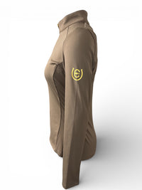 Equestrian Stockholm Long Sleeve Shirt Gold Zipper - Champagne Brown /  Size Small