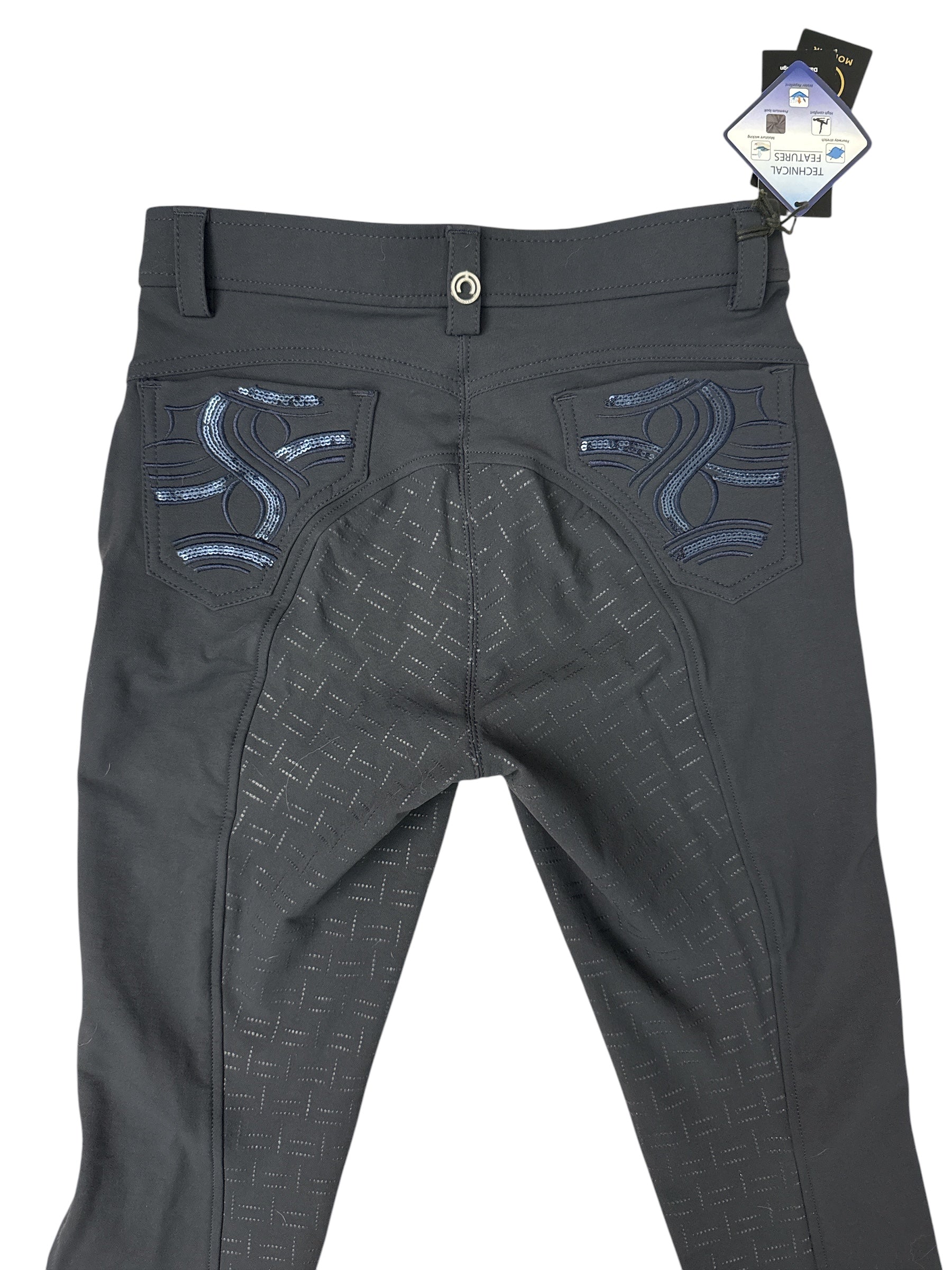 Montar Gaja Sequin Pocket Full Seat Breech - Navy / Size EU 36 (US 24) NEW