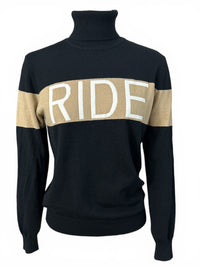 Dancing Equestrian RIDE Performance Wool Turtleneck Sweater - Black & Tan / Size Large