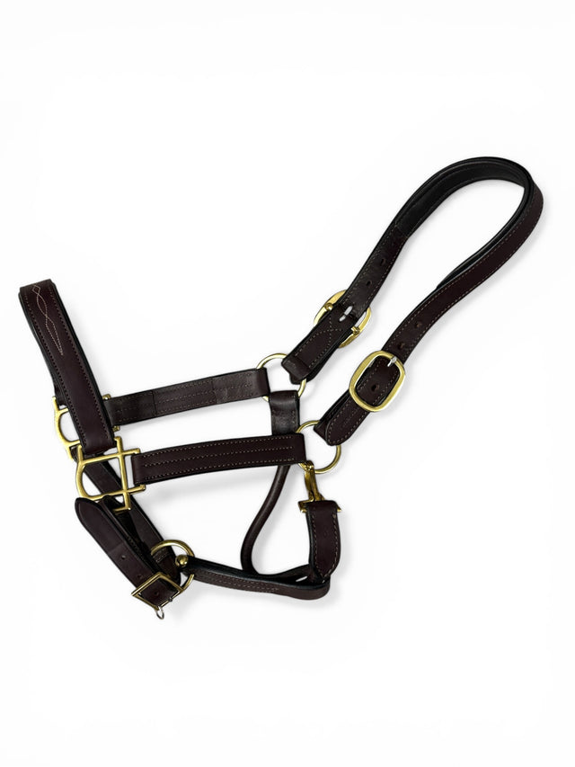 HK Americana Fancy Stitched Padded Leather Halter - Oakbark Brown / Cob