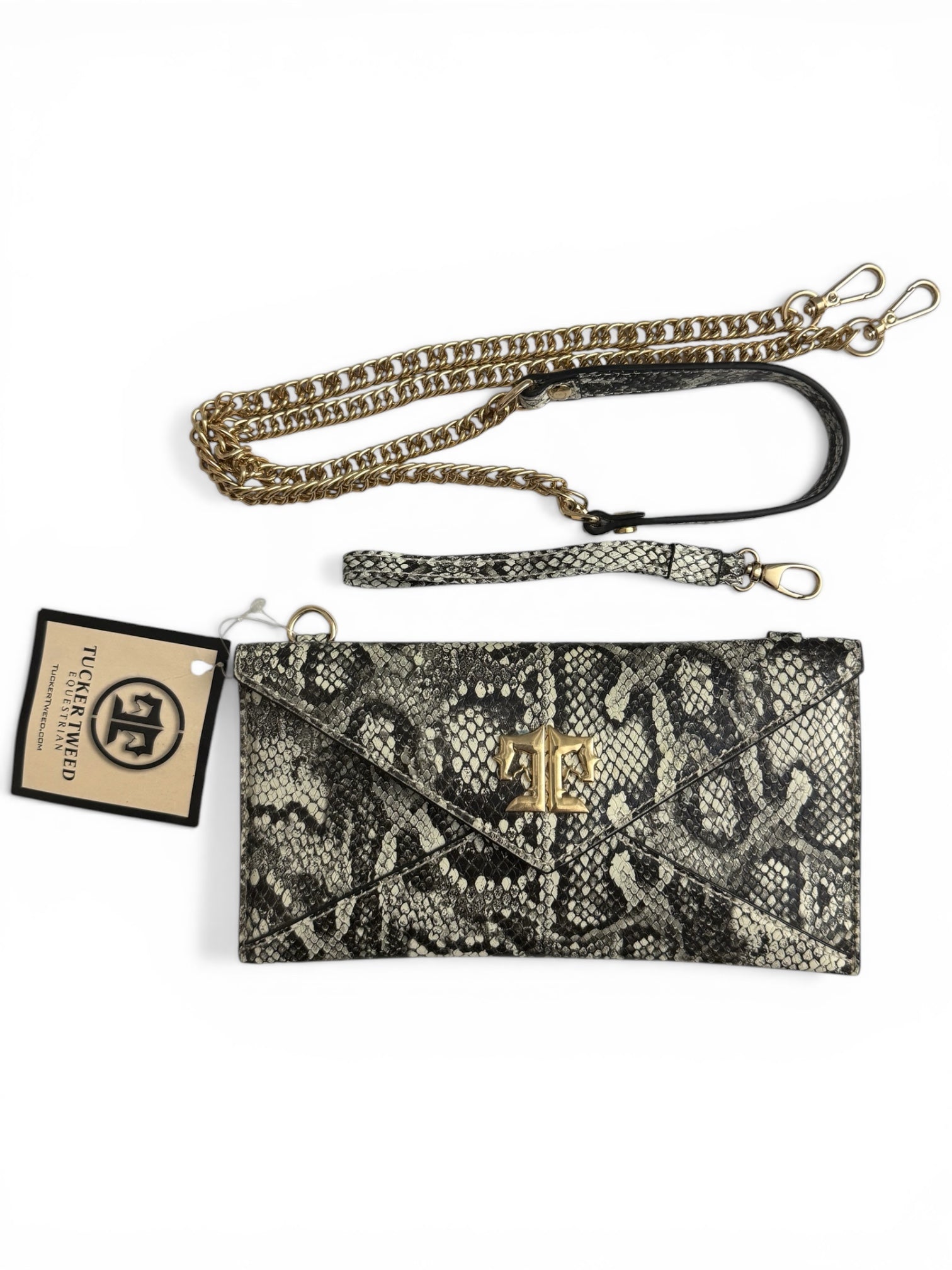 Tucker Tweed Equestrian TCor De Star Clutch - Black & White Snakeskin  NEW