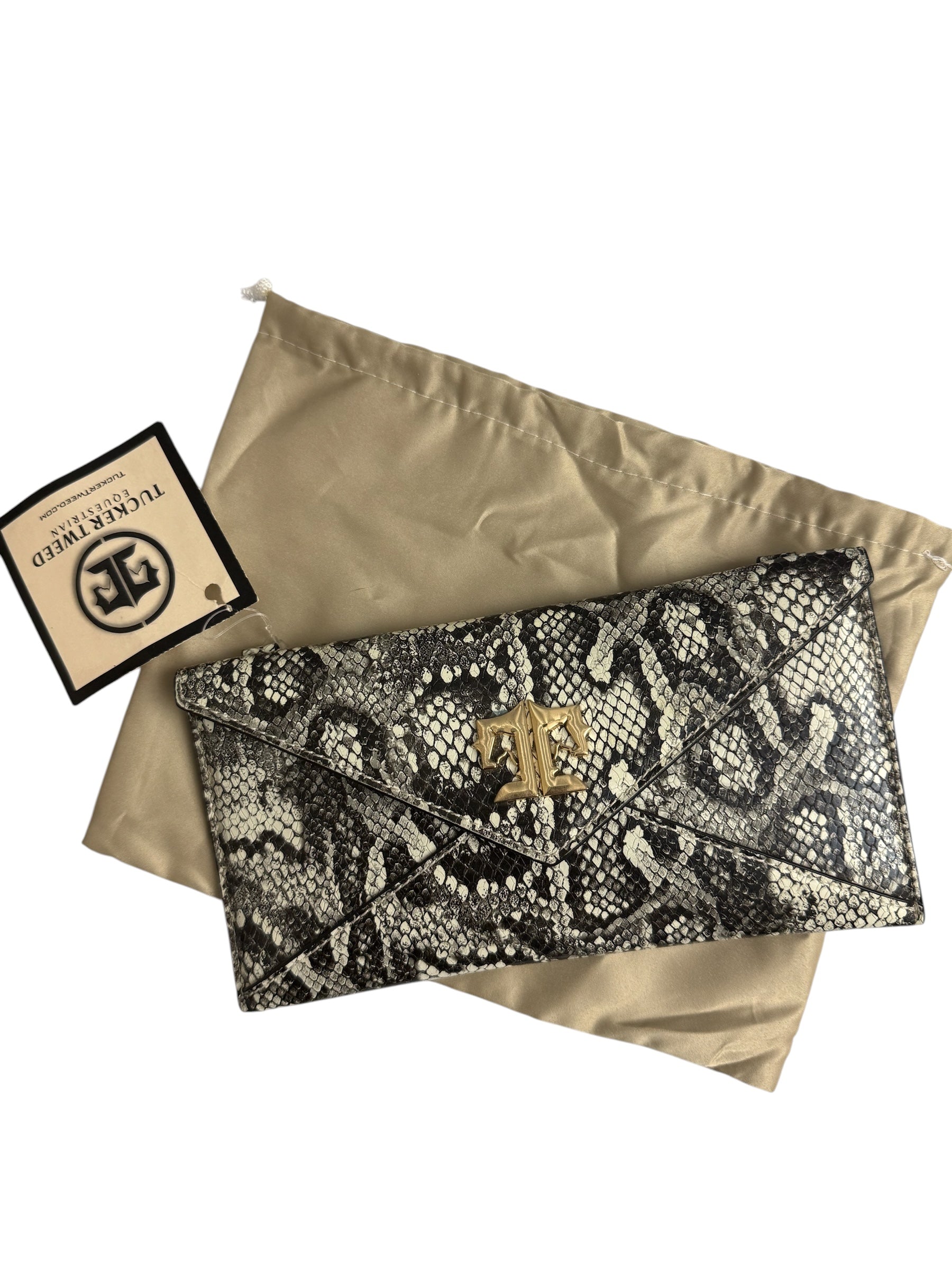Tucker Tweed Equestrian TCor De Star Clutch - Black & White Snakeskin  NEW