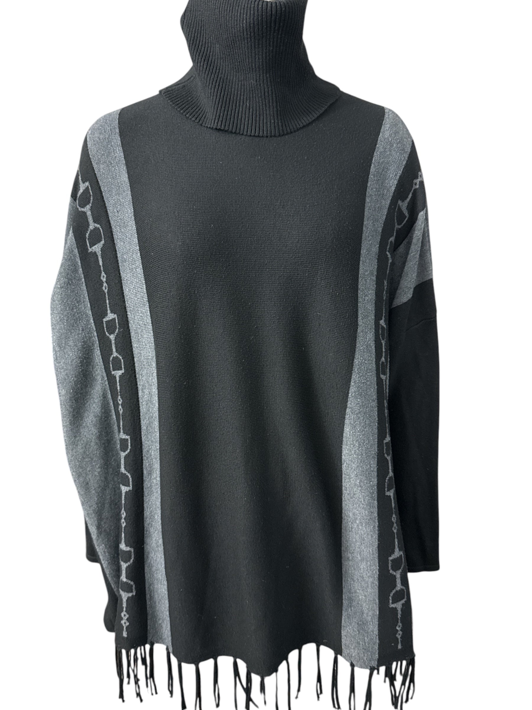 EQL by Kerrits Ladies Turtleneck Poncho Sweater Grey/Black Size - S/M