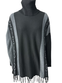EQL by Kerrits Ladies Turtleneck Poncho Sweater Grey/Black Size - S/M