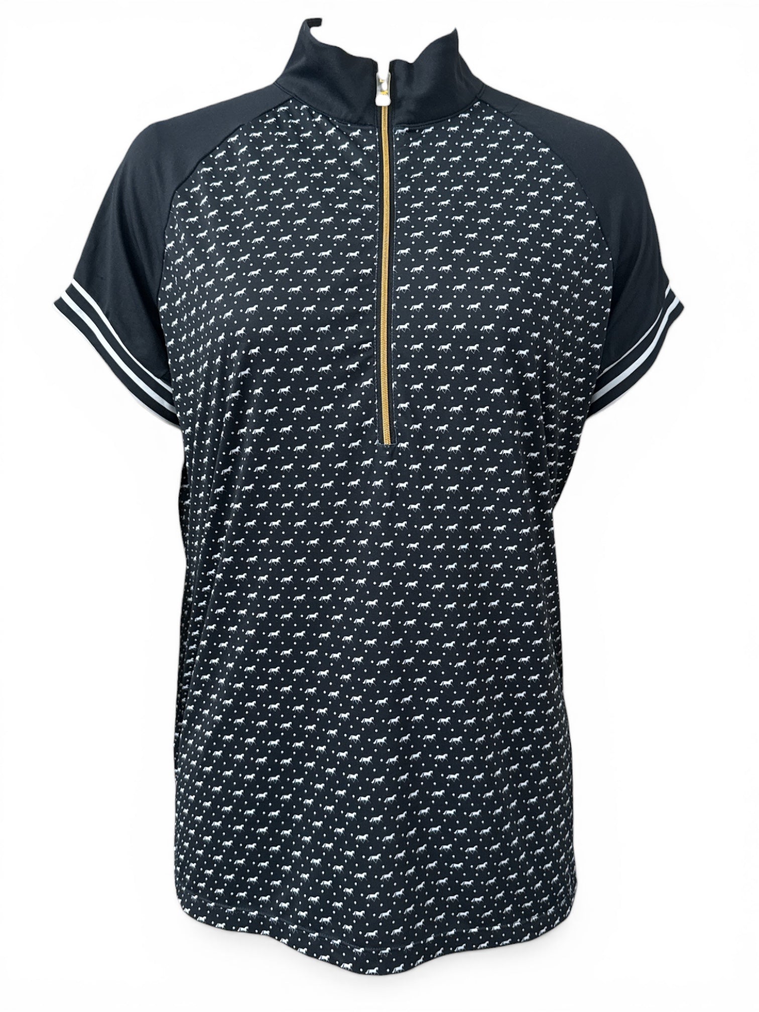 Novella Equestrian Horse Print Sun Shirt Top - Black/ Size Large