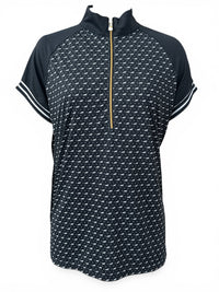 Novella Equestrian Horse Print Sun Shirt Top - Black/ Size Large