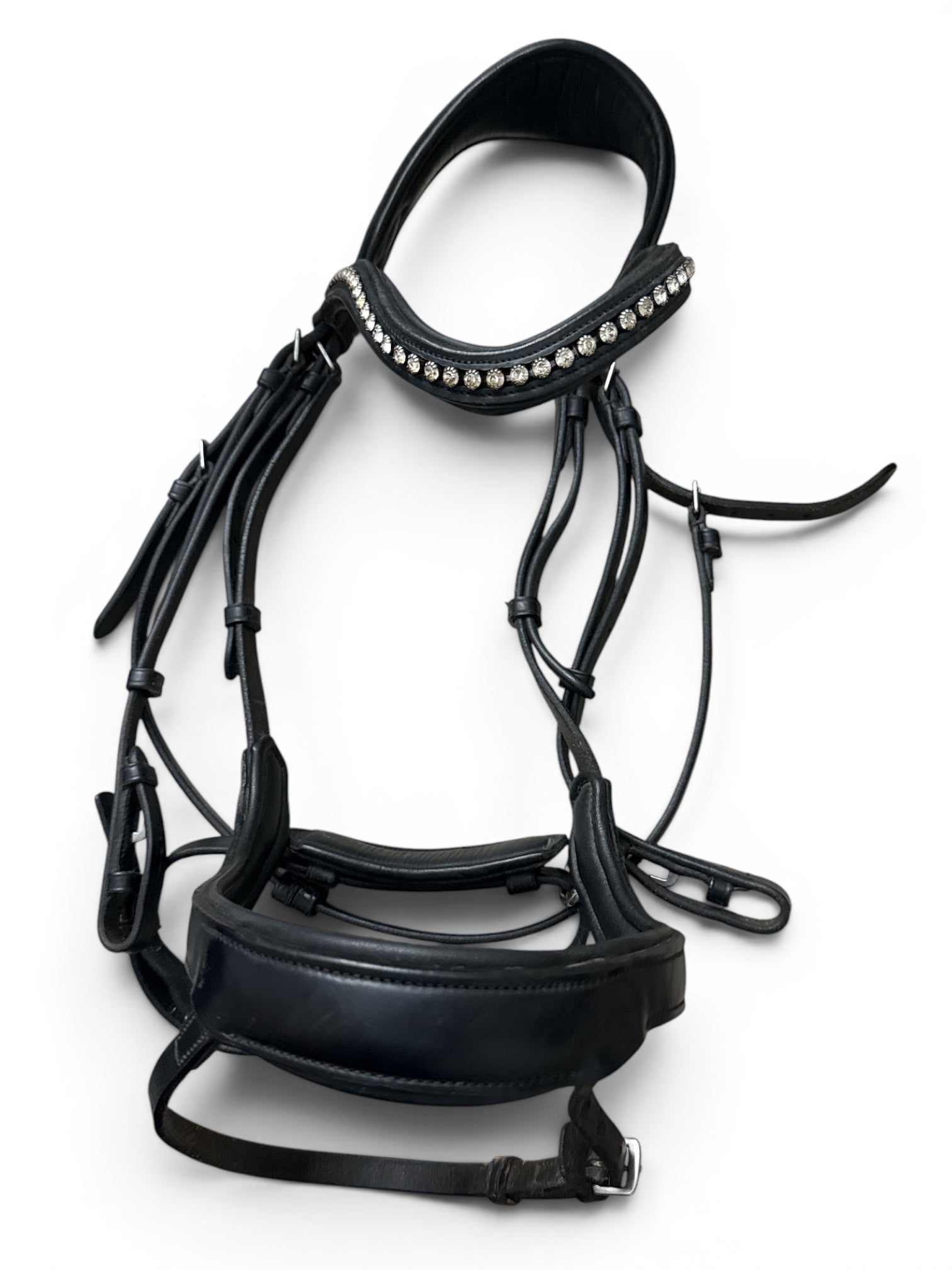 Red Barn by KL Select Arena Ergonomic Snaffle Bridle Crystal Browband - Black / Full Size