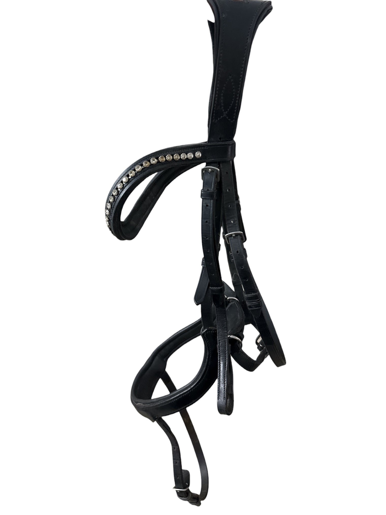 Red Barn by KL Select Arena Ergonomic Snaffle Bridle Crystal Browband - Black / Full Size