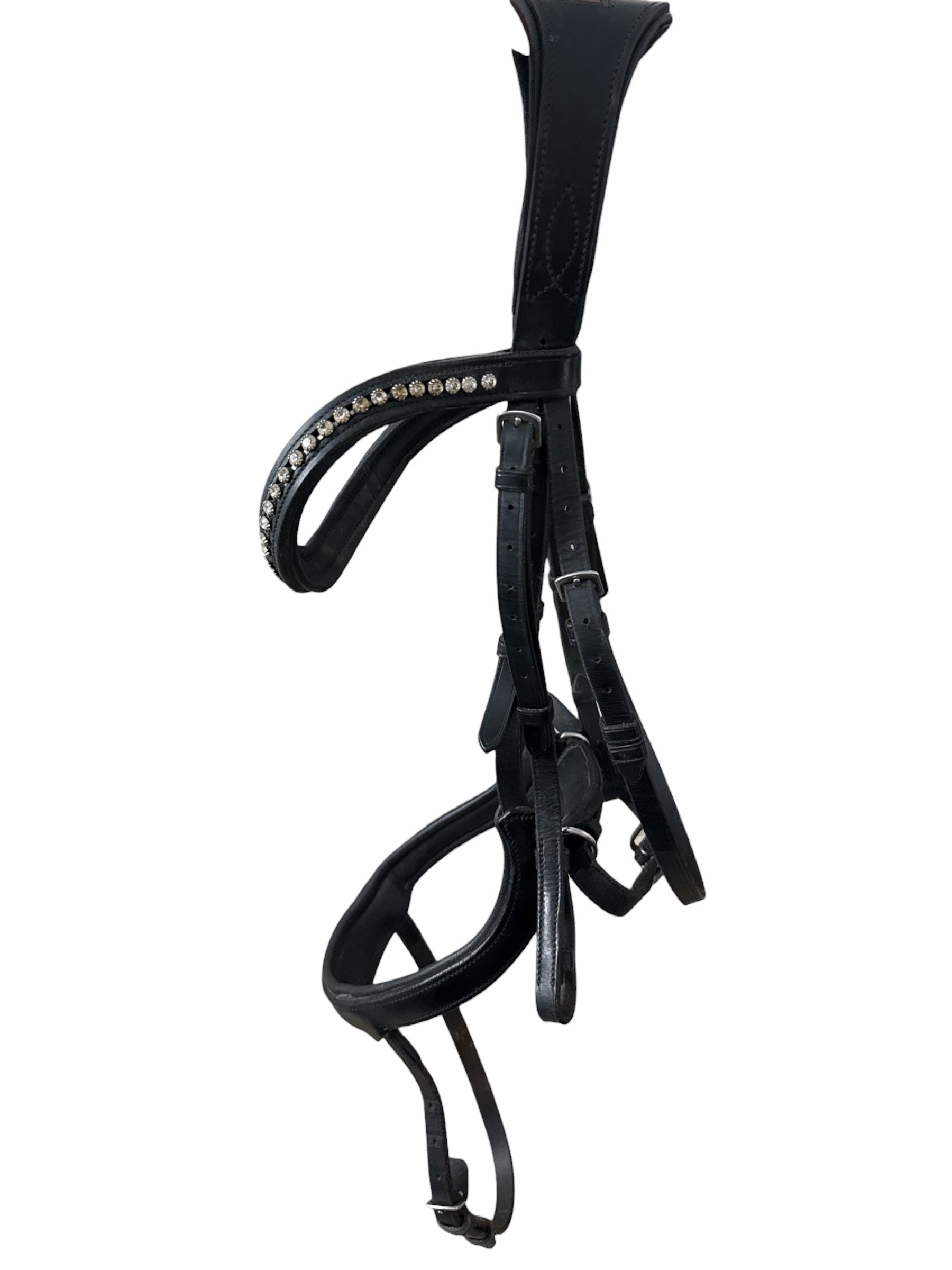 Red Barn by KL Select Arena Ergonomic Snaffle Bridle Crystal Browband - Black / Full Size
