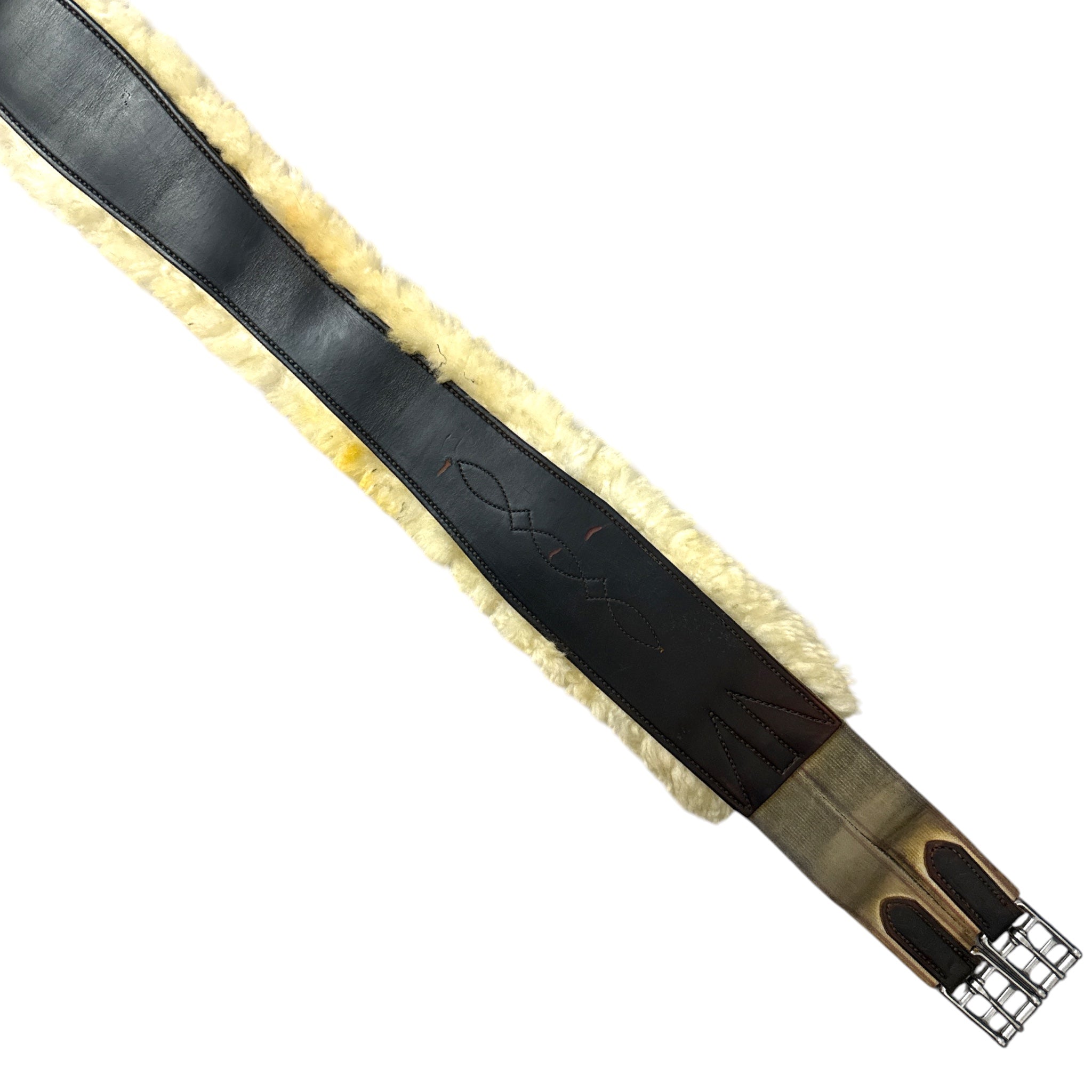 HPF Leather Fancy Stitch Girth with Removable Sheepskin - Dark Brown / Size 56"