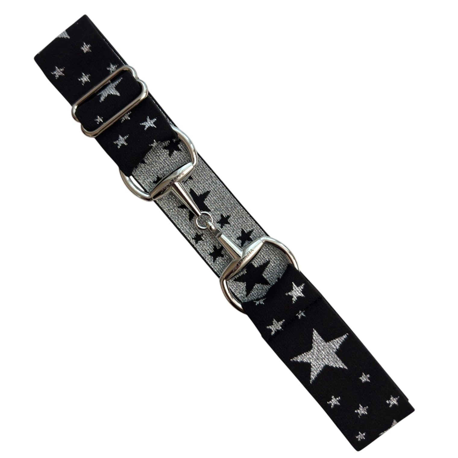 Pesazia Stretch Bit Belts - Black & Silver Stars w/ Silver Snaffle  NEW
