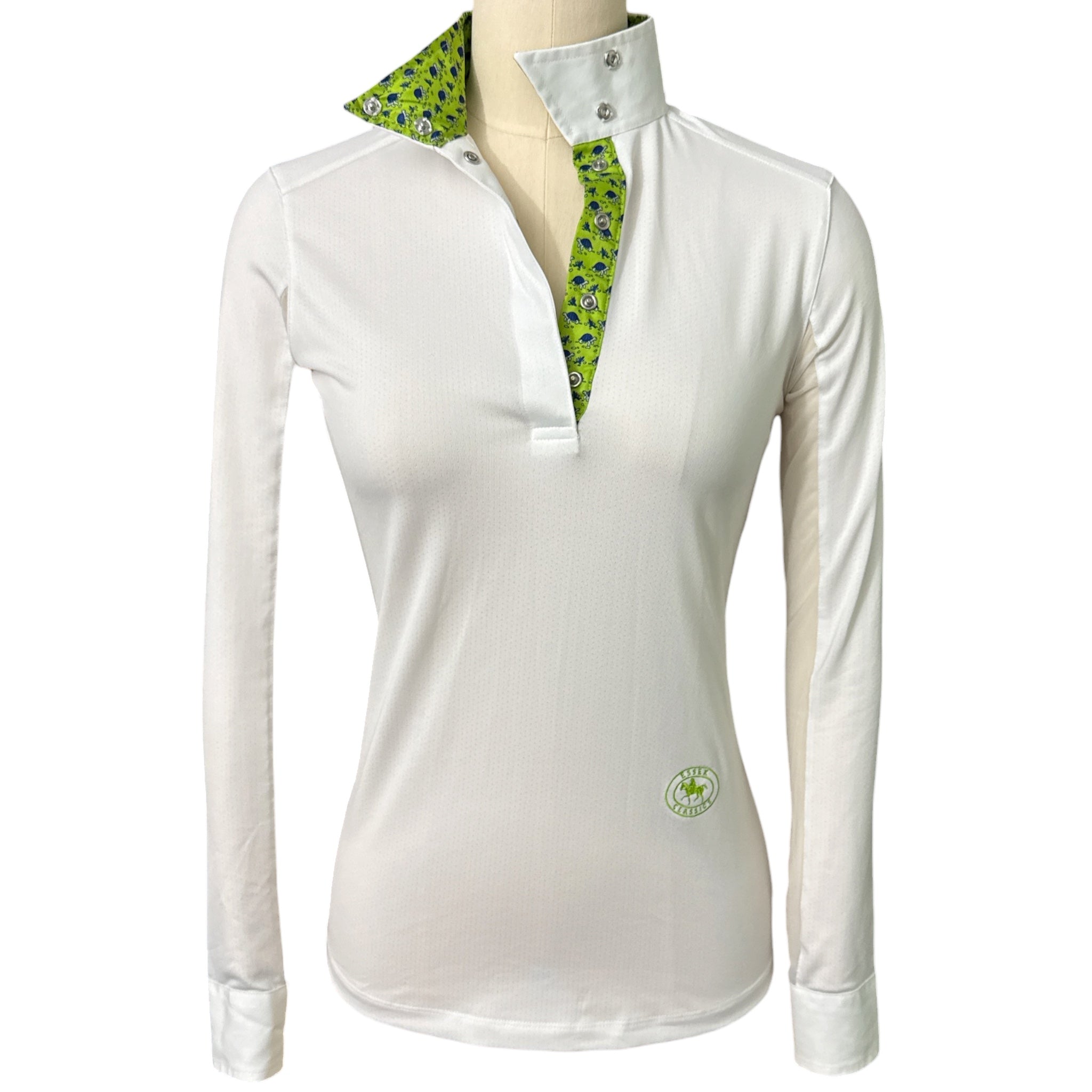 Essex Classics Talent Yarn Wrap Collar Show Shirt - White with Green Turtles / Size XS