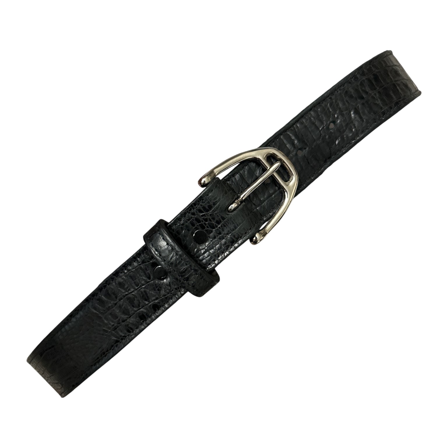 Leather Embossed Stirrup Belt - Black / Size 32