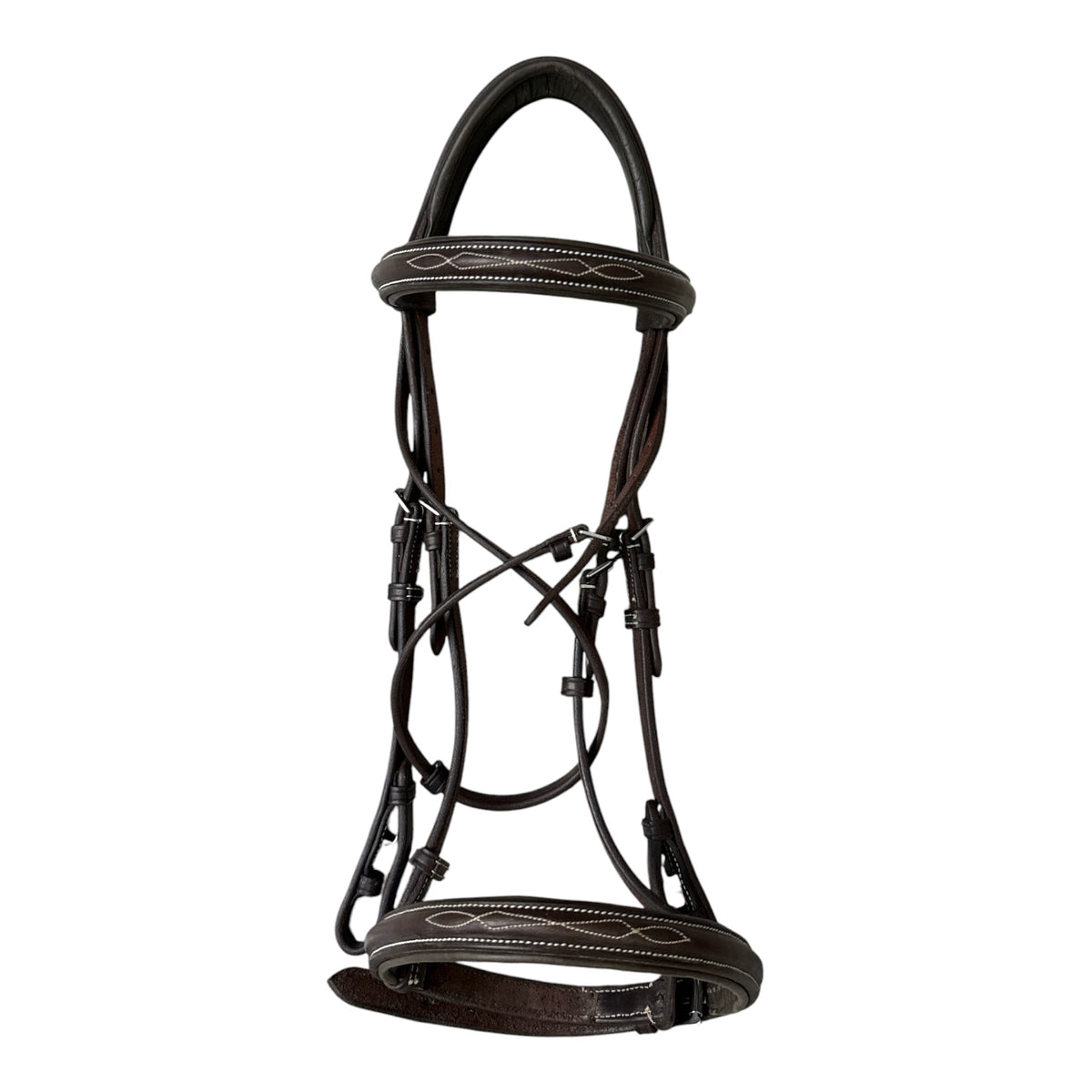 Pessoa Fancy Stitch Raised Padded Leather Bridle with Reins - Cob / NEW