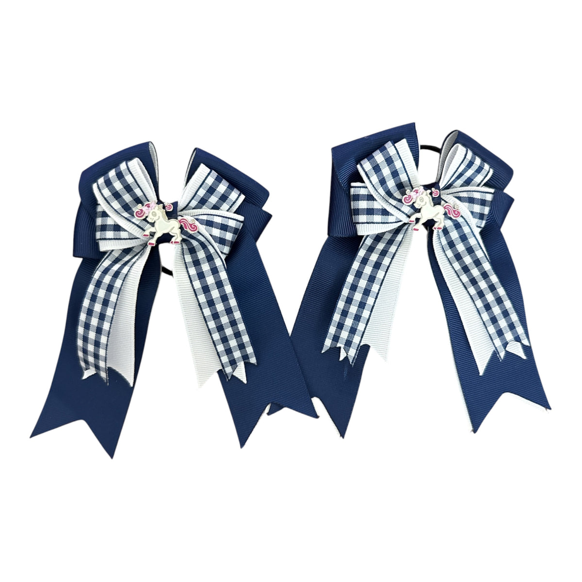 Belle & Bow Equestrian Show Bows - Navy Blue Gingham Pony
