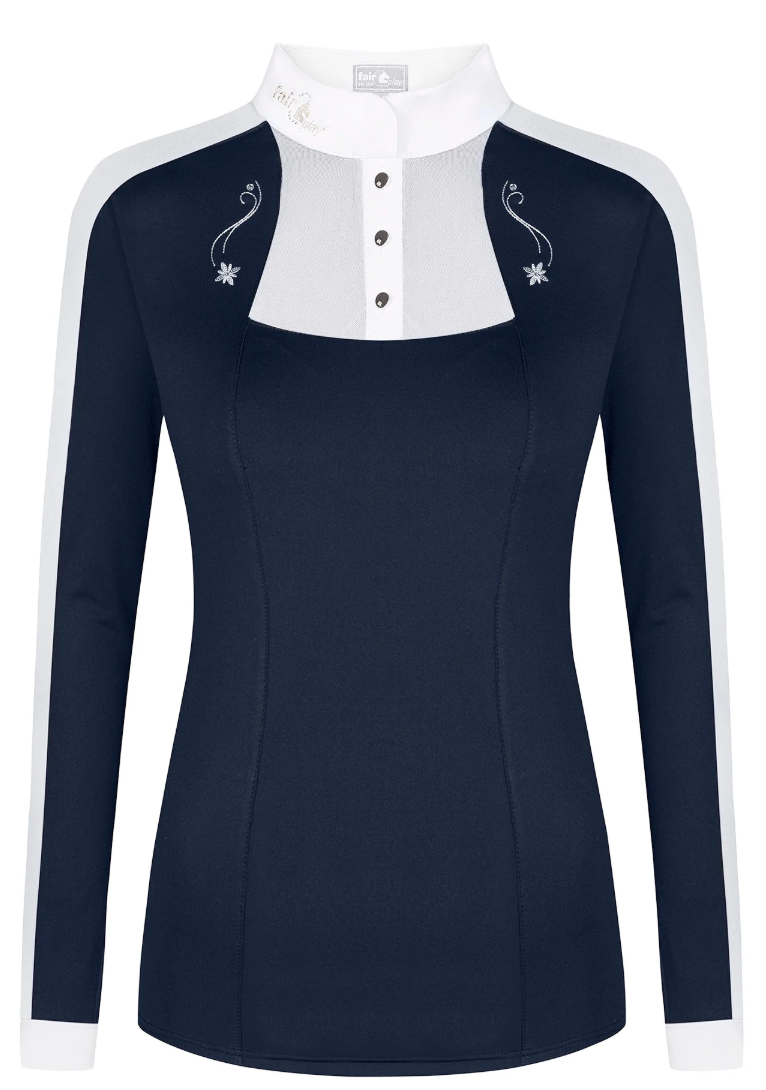 Fair Play Women's Lorella Long Sleeve Show Shirt - Navy / Size XL (EU 40)  NEW
