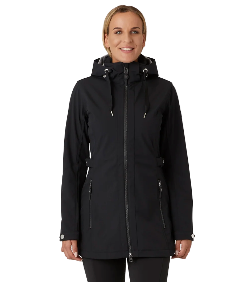 Horze Freya Women's Long Soft-shell Waterproof Riding Jacket - Black / Size Small