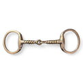 Brass snaffle bit on a white background