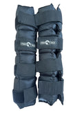 Pair of black horse leg wraps with Finn Tack branding on a white background